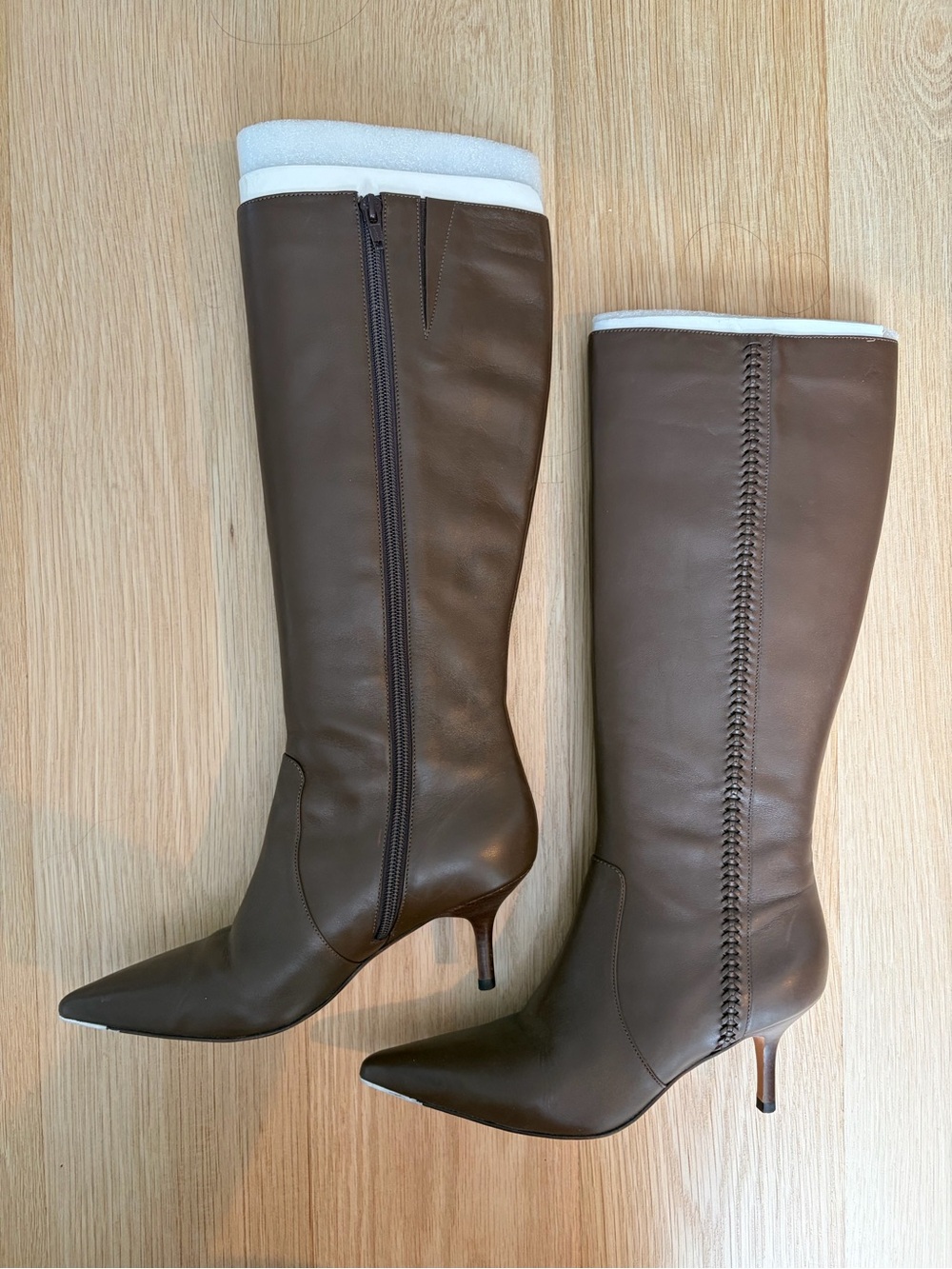 Vintage Banana Republic Brown Pointed-Toe Knee Boots with Stitched Detail